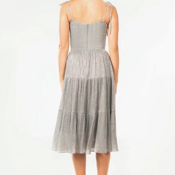 Dress the Population Dream Metallic Tiered Midi Dress Silver Gray - Picture 2 of 12